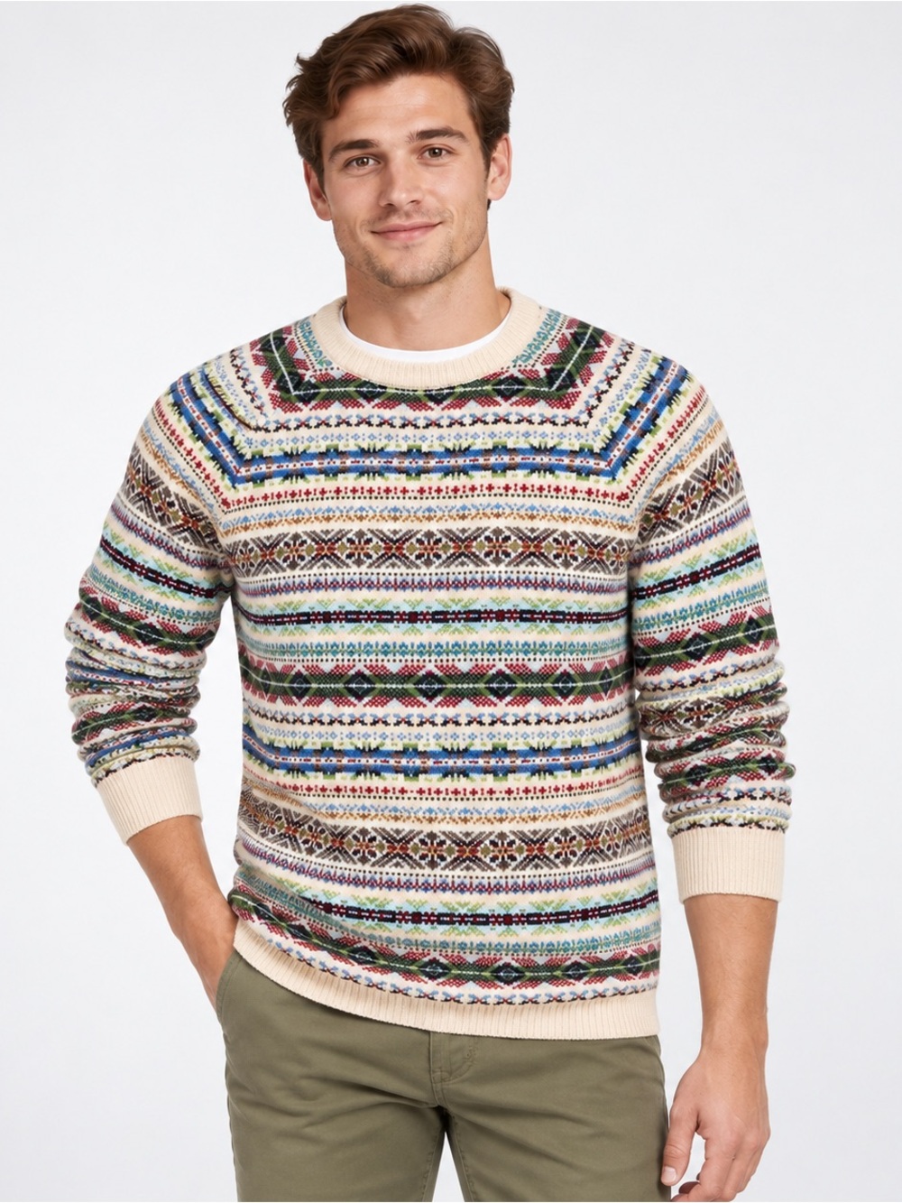 J.Crew Men’s M Fair Isle Lambswool Blend Crewneck Nordic Sweater Preppy Nordic